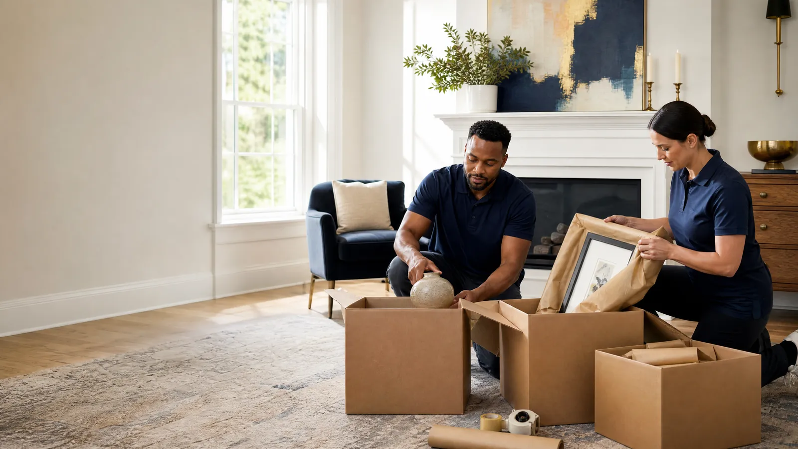 Professional packers providing white glove packing in a home
